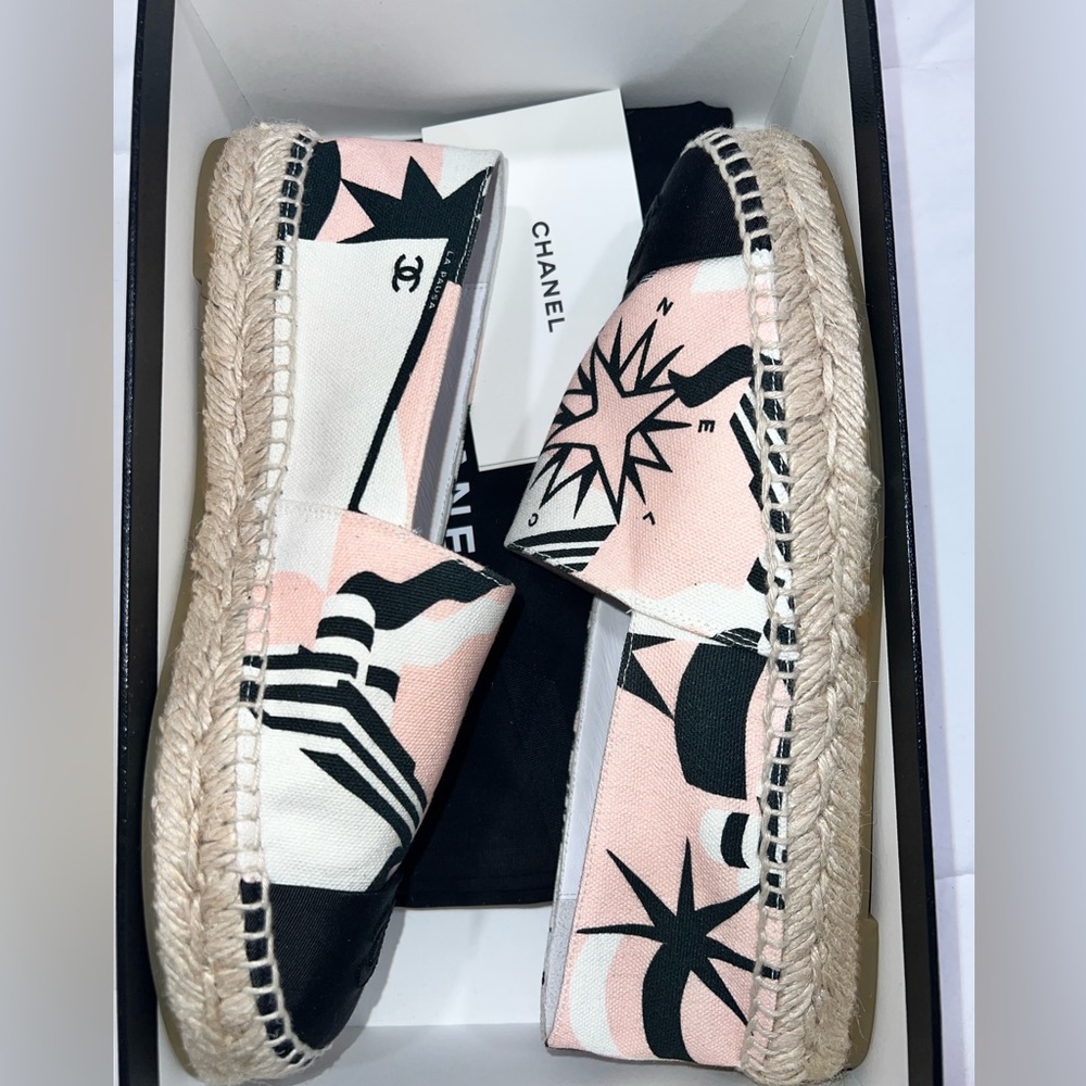 Chanel Pink White La Pausa Canvas Espadrille